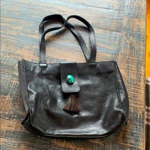 Beautiful Two Bar One leather bag with turquoise stone and horse hair tassel